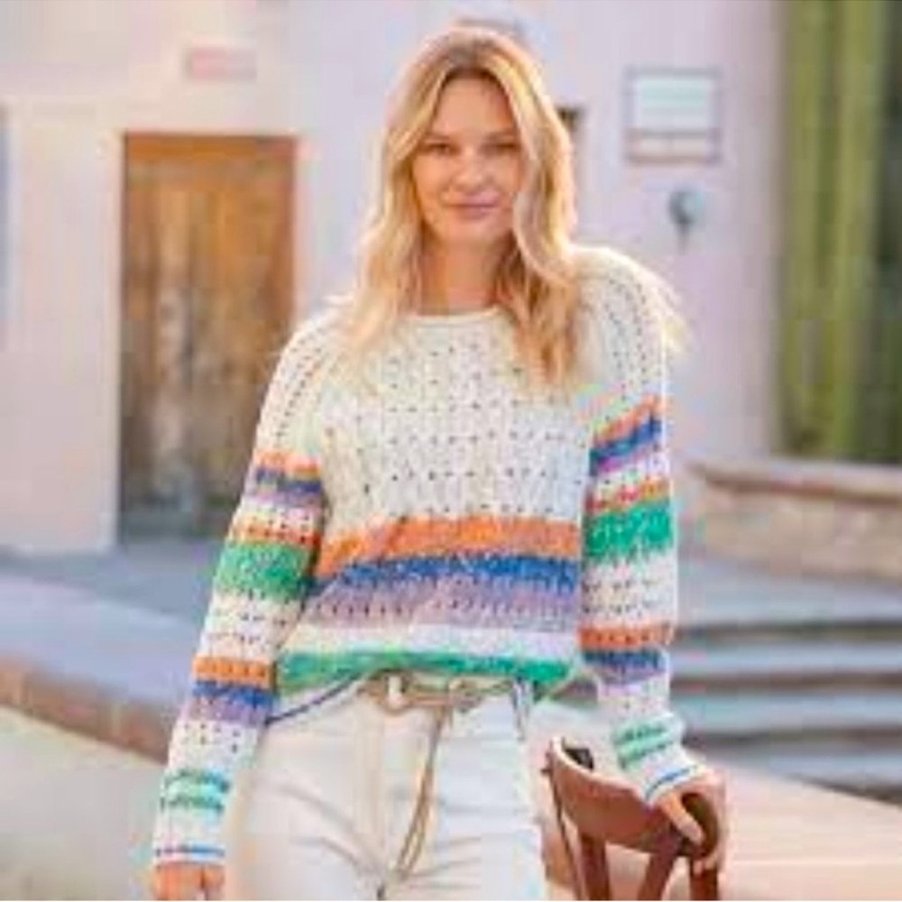 Sundance Waters Edge Knit Sweater Sz S Striped Cottagecore Boho Shabby Chic NWT